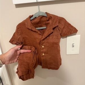 H&M Kids Rust Button Down Shirt and Shorts Set